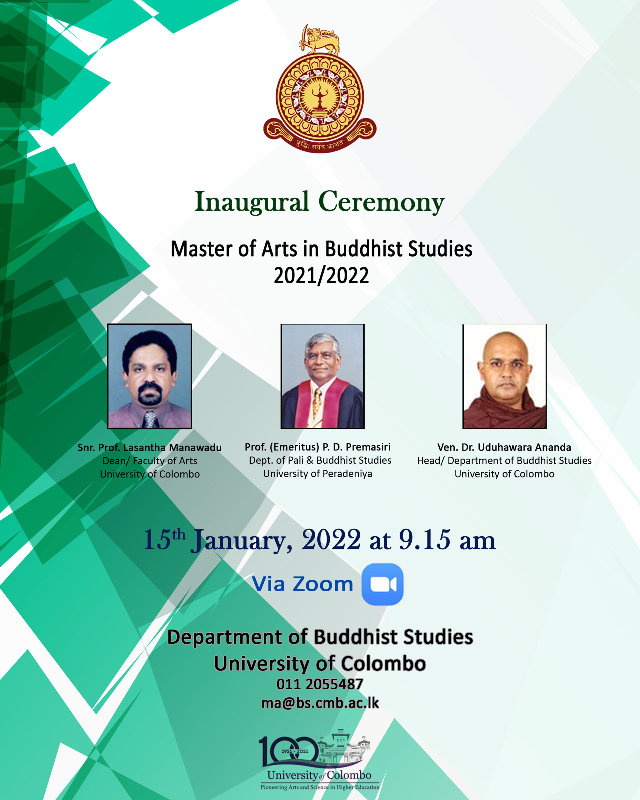 Inaugural Ceremony – Master of Arts in Buddhist Studies 2021 / 2022