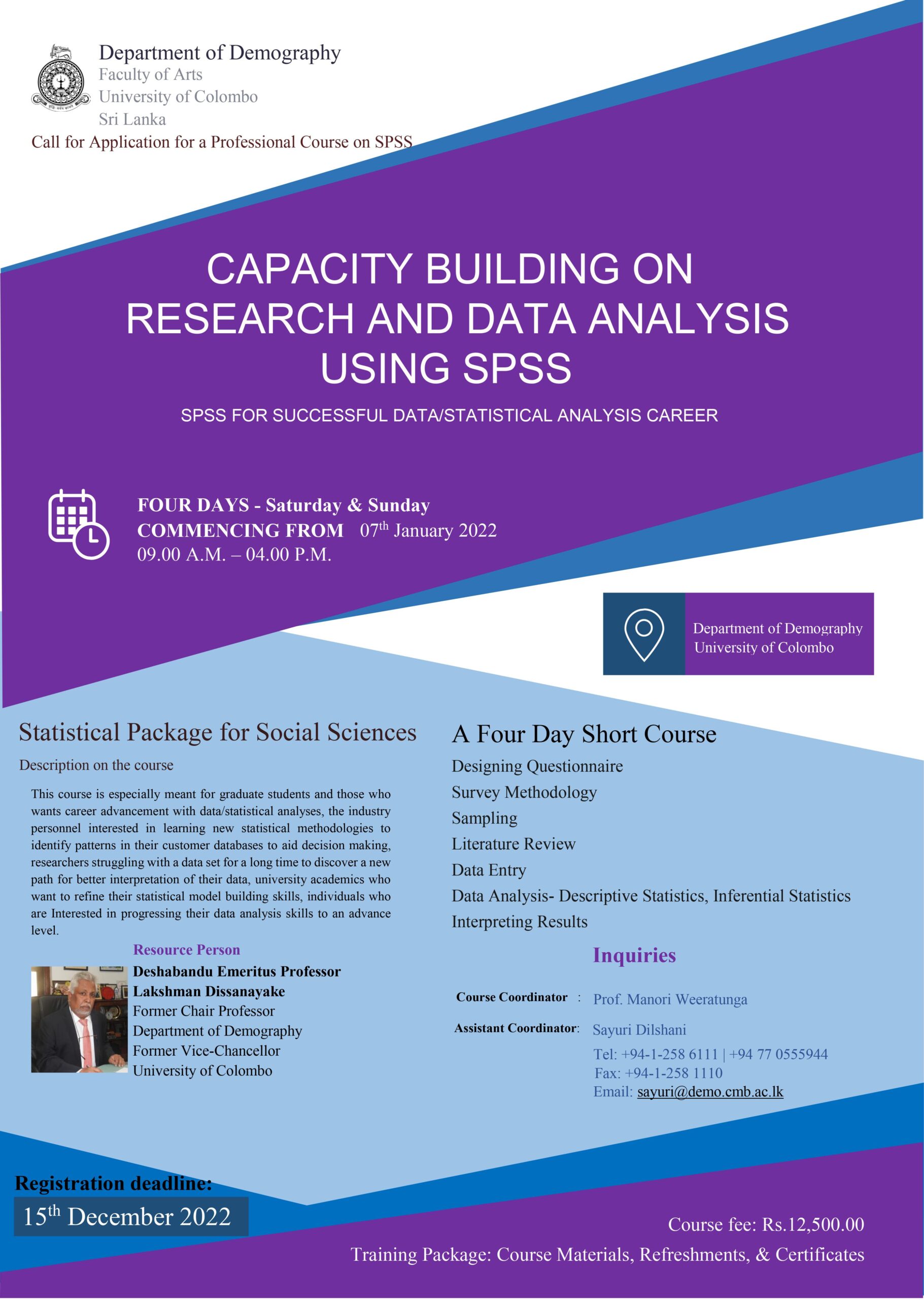 Professional Course on Capacity Building on Research and Data Analysis using SPSS