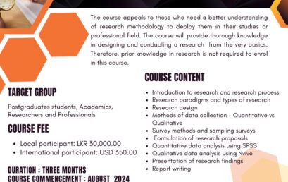 Call for application for the Certificate Course in Research Methodology- 2024