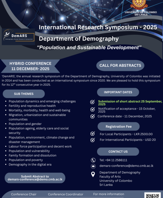 International Research Symposium (DemARS 2025)  Department of Demography Call for Abstracts