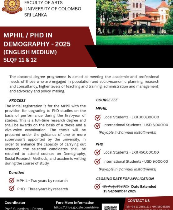 STUDY PROGRAMMES MPhil / PhD in Demography – 2025