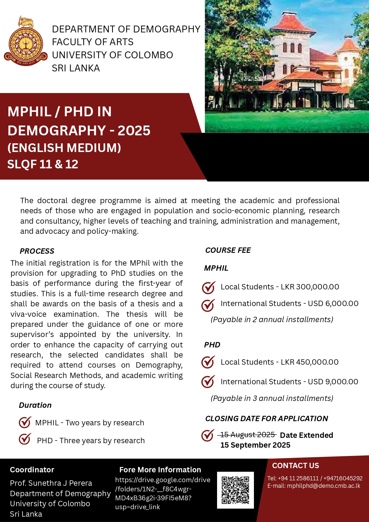 STUDY PROGRAMMES MPhil / PhD in Demography – 2025