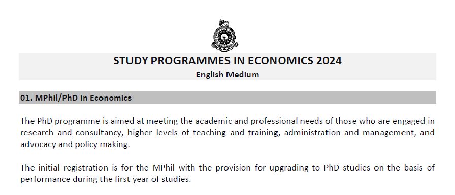 Study Programmes in Economics – 2024