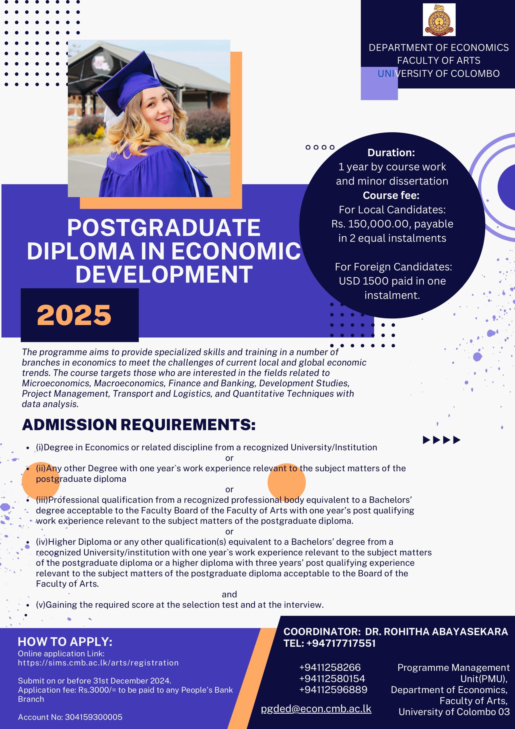 Postgraduate Diploma in Economics Developments Program – 2025