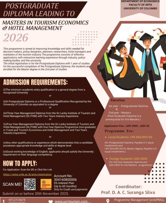 Postgraduate Diploma Leading to Masters in Tourism Economics & Hotel Management –