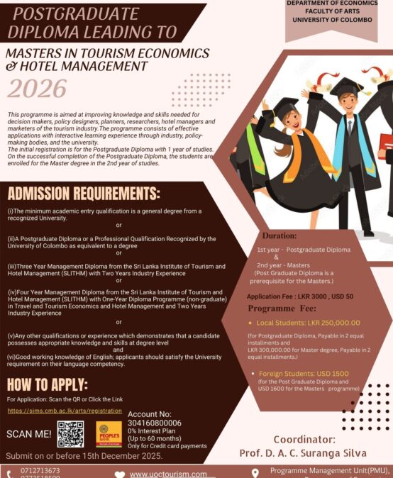Postgraduate Diploma Leading to Masters in Tourism Economics & Hotel Management –