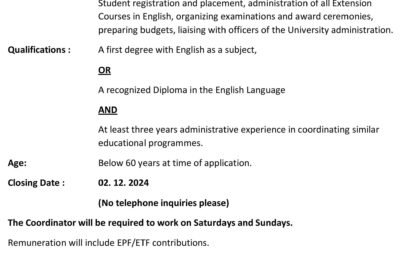 Post of Coordinator of the Extension Courses in English