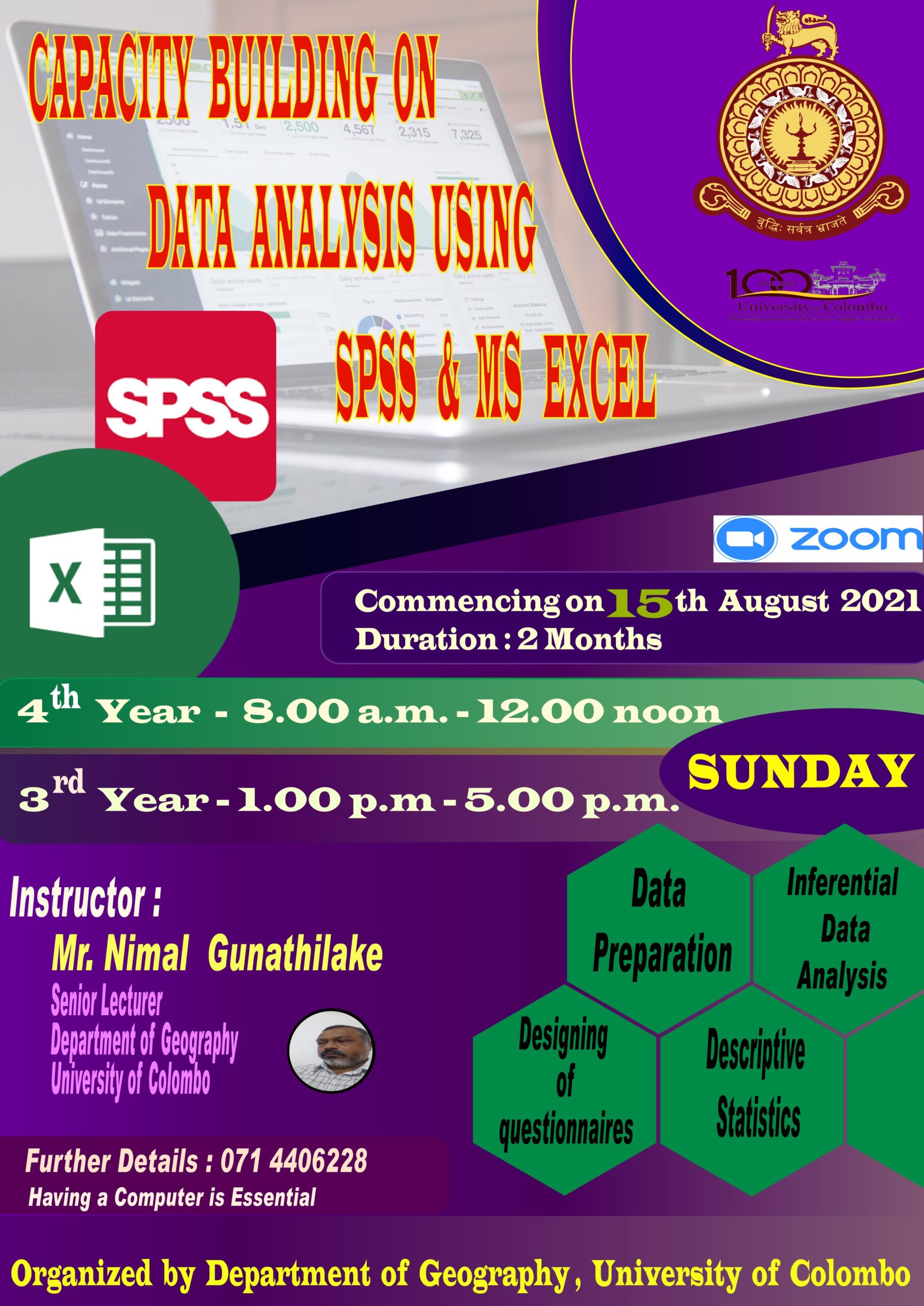 Course on ‘Capacity Building on Data Analysis using SPSS and MS Excel’