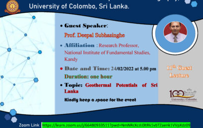 Guest Lecture on ‘Geo Thermal Potentials of Sri Lanka’ – 24th Feb.