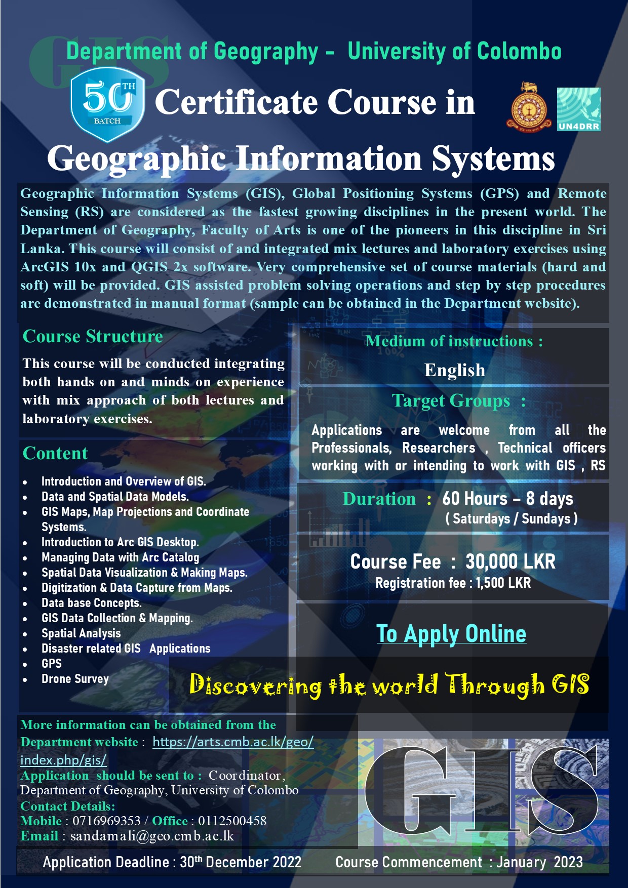 Certificate Course in Geographical Information Systems (GIS) – 2023