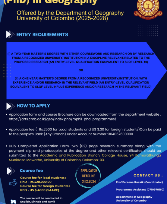 Calling Applications for Doctor of Philosophy (PhD) in Geography 2025-2027