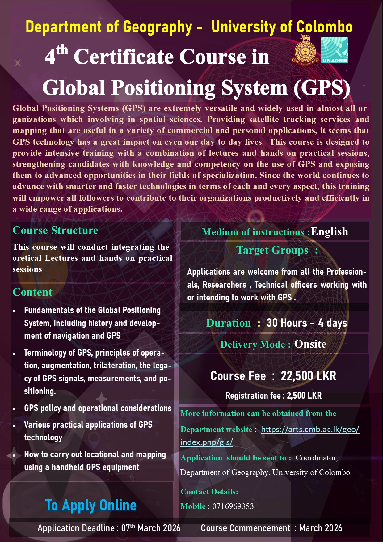 4th Certificate Course in Global Positioning System