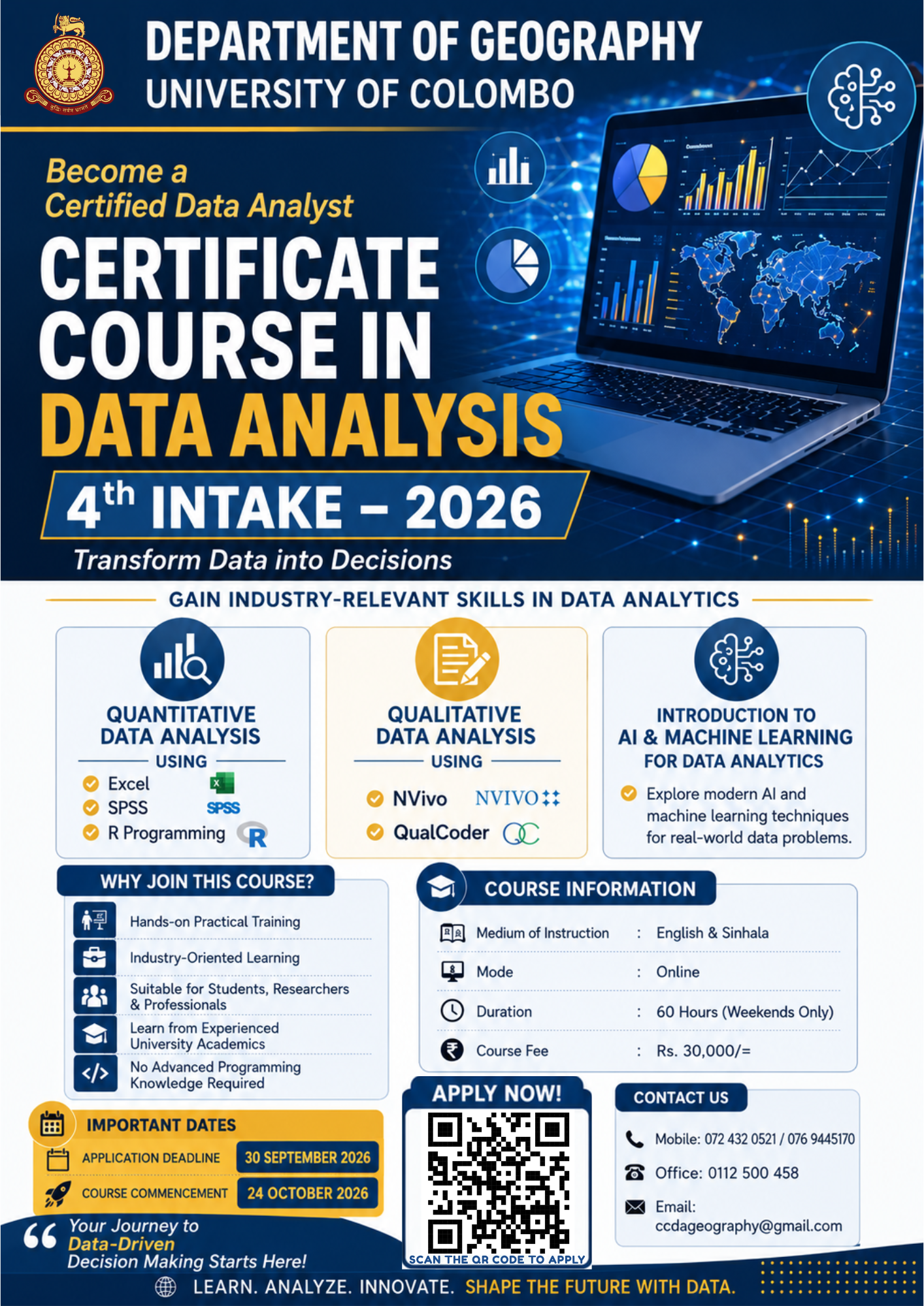 Certificate Course in Data Analysis (CCDA – 4th Intake) – University of Colombo