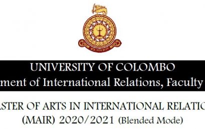 Master of Arts in International Relations (MAIR) 2020/2021 – Extended deadline 30th Nov. 2020