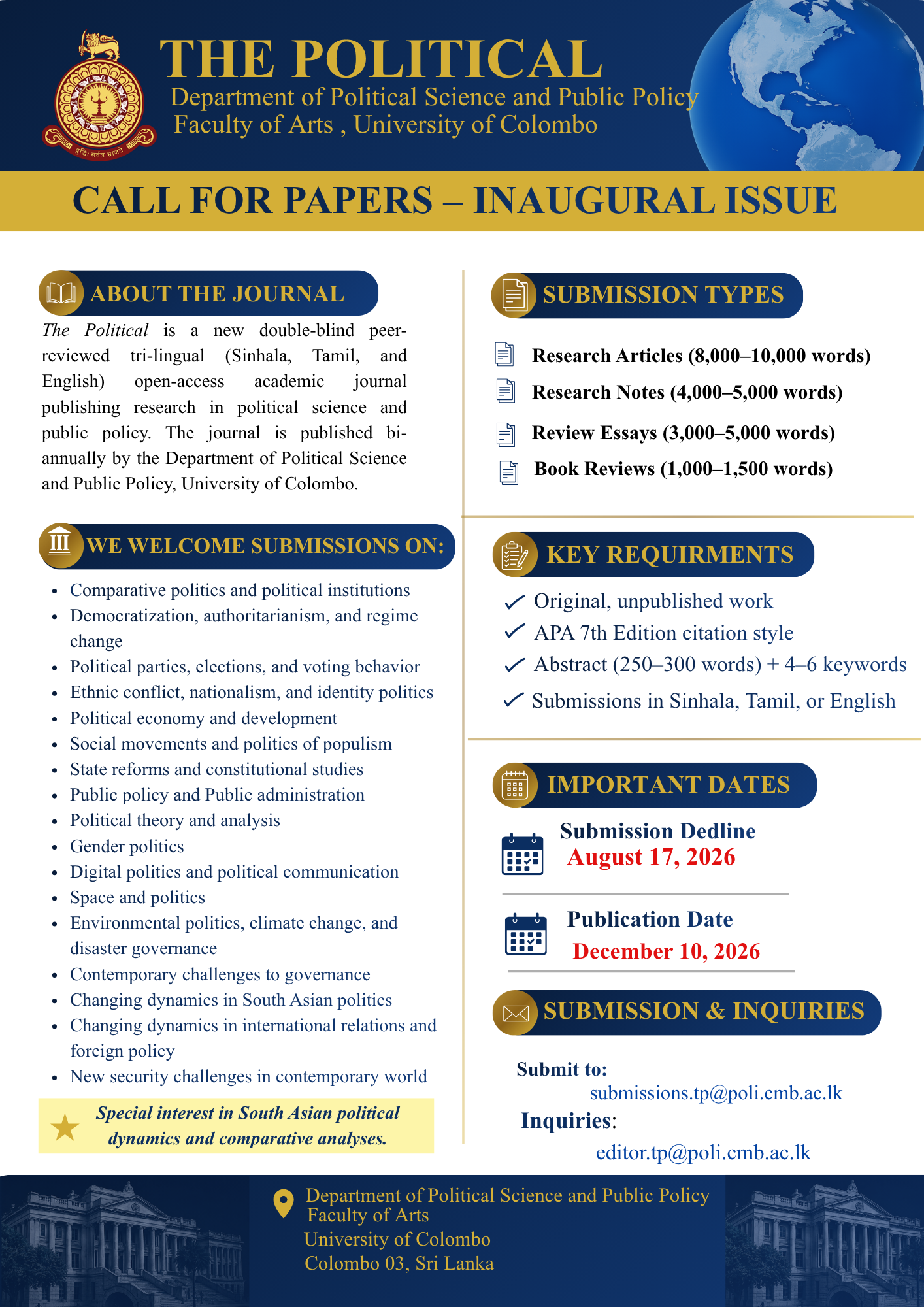 CALL FOR PAPERS – INAUGURAL ISSUE CALL FOR PAPERS – INAUGURAL ISSUE
