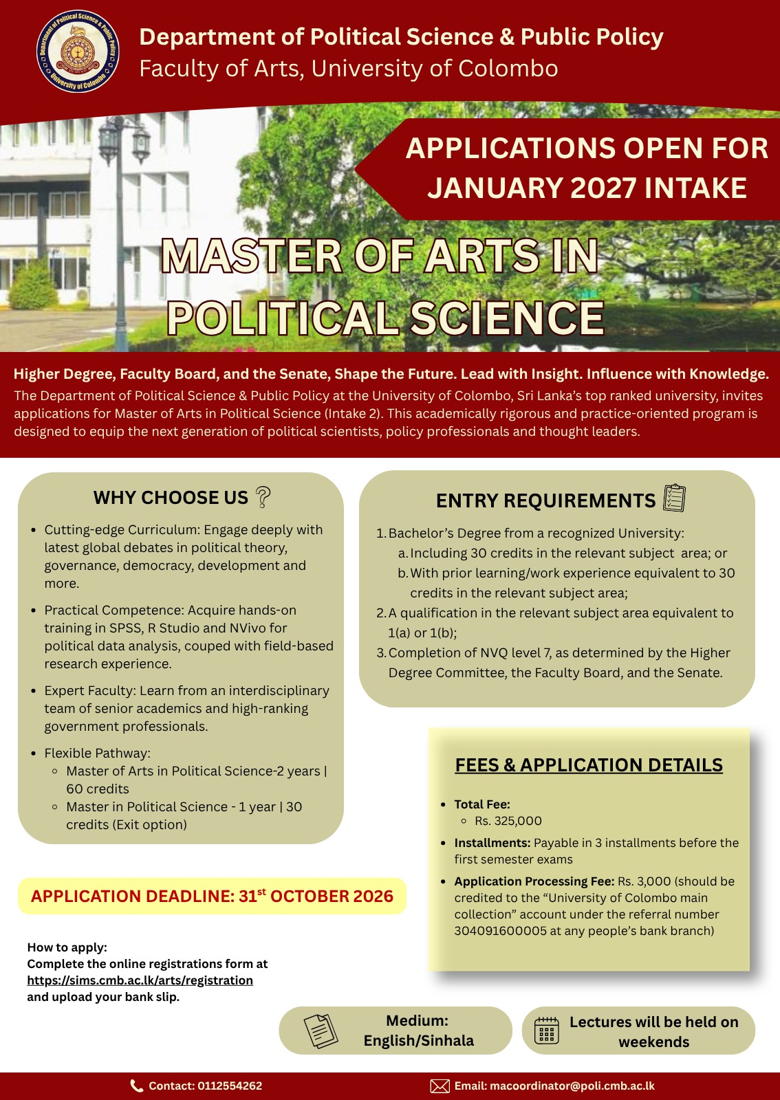 Master of Arts in Political Science (2026/2027) Intake