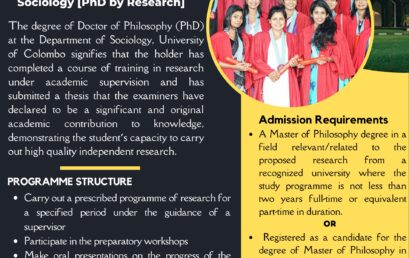 Doctor of Philosophy in Sociology (PhD by Research) – Deadline was extended