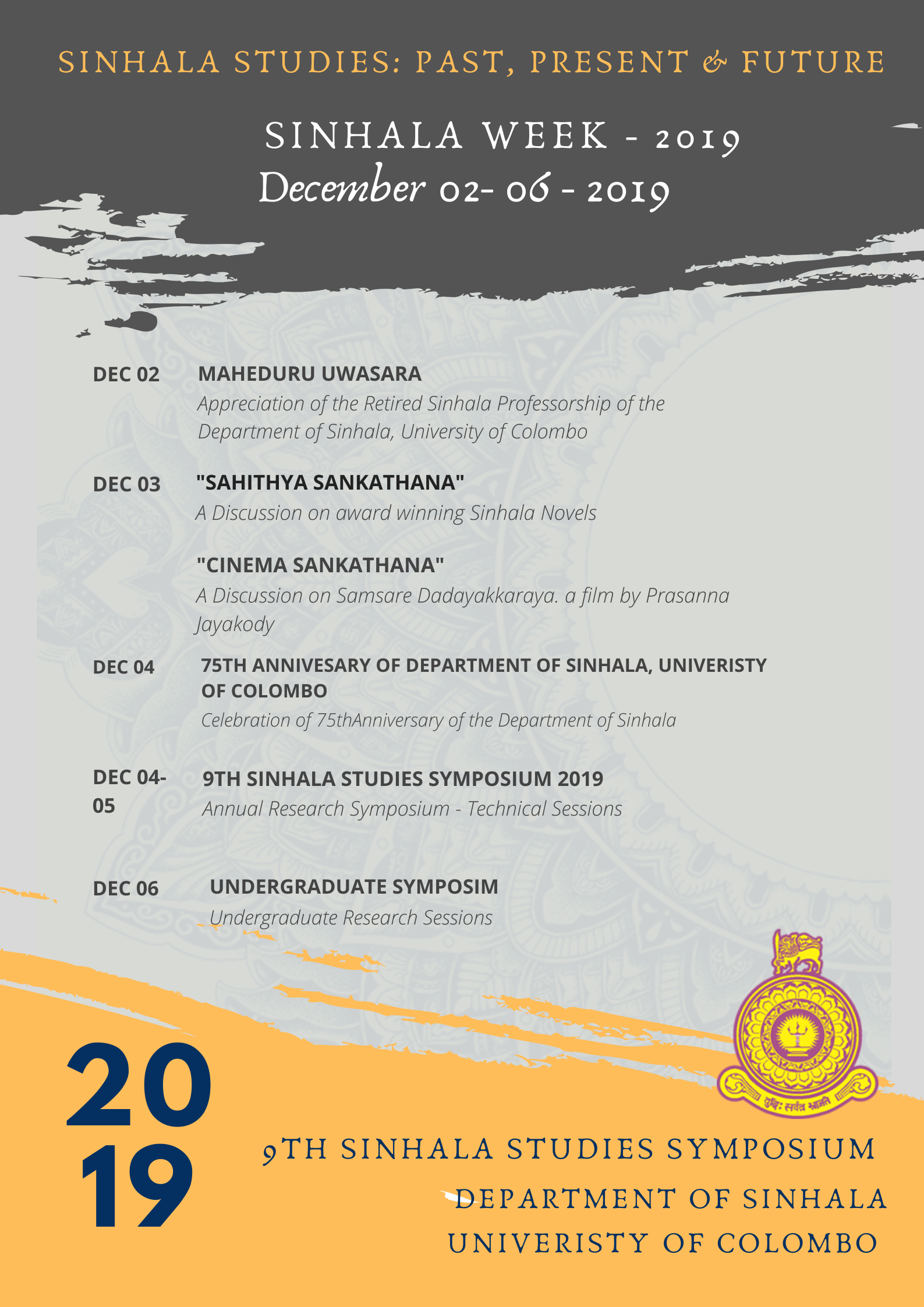 Sinhala Week 2019 : 02nd – 06th Dec.