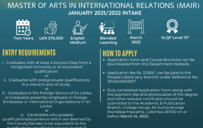 Master of Arts in International Relations (MAIR) 2021 / 2022