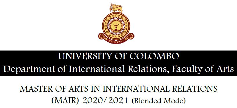 Master of Arts in International Relations (MAIR) 2020/2021 – Extended deadline 30th Nov. 2020