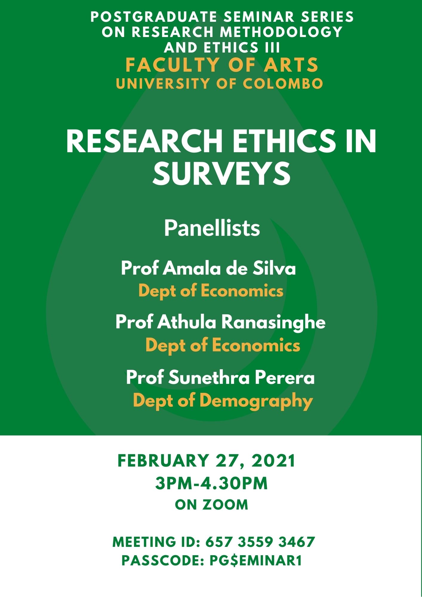 Research Ethics in Surveys – Postgraduate Seminar 3 – 27th Feb.