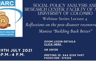 Webinar Series -Lecture 4 on ‘Reflections on the post-disaster reconstruction Mantra “Building Back Better”- 29th July