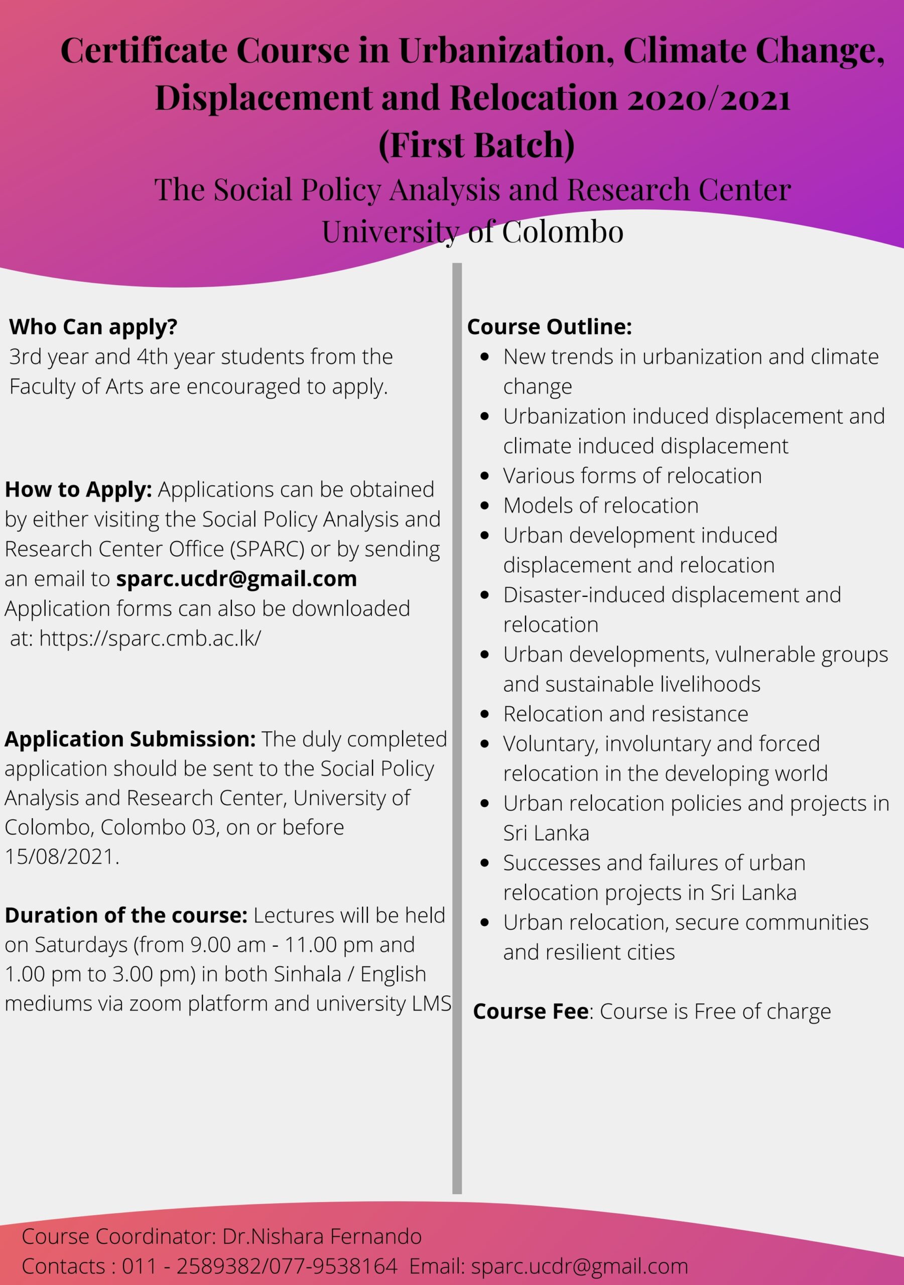 Certificate Course in Urbanization, Climate Change, Displacement and Relocation