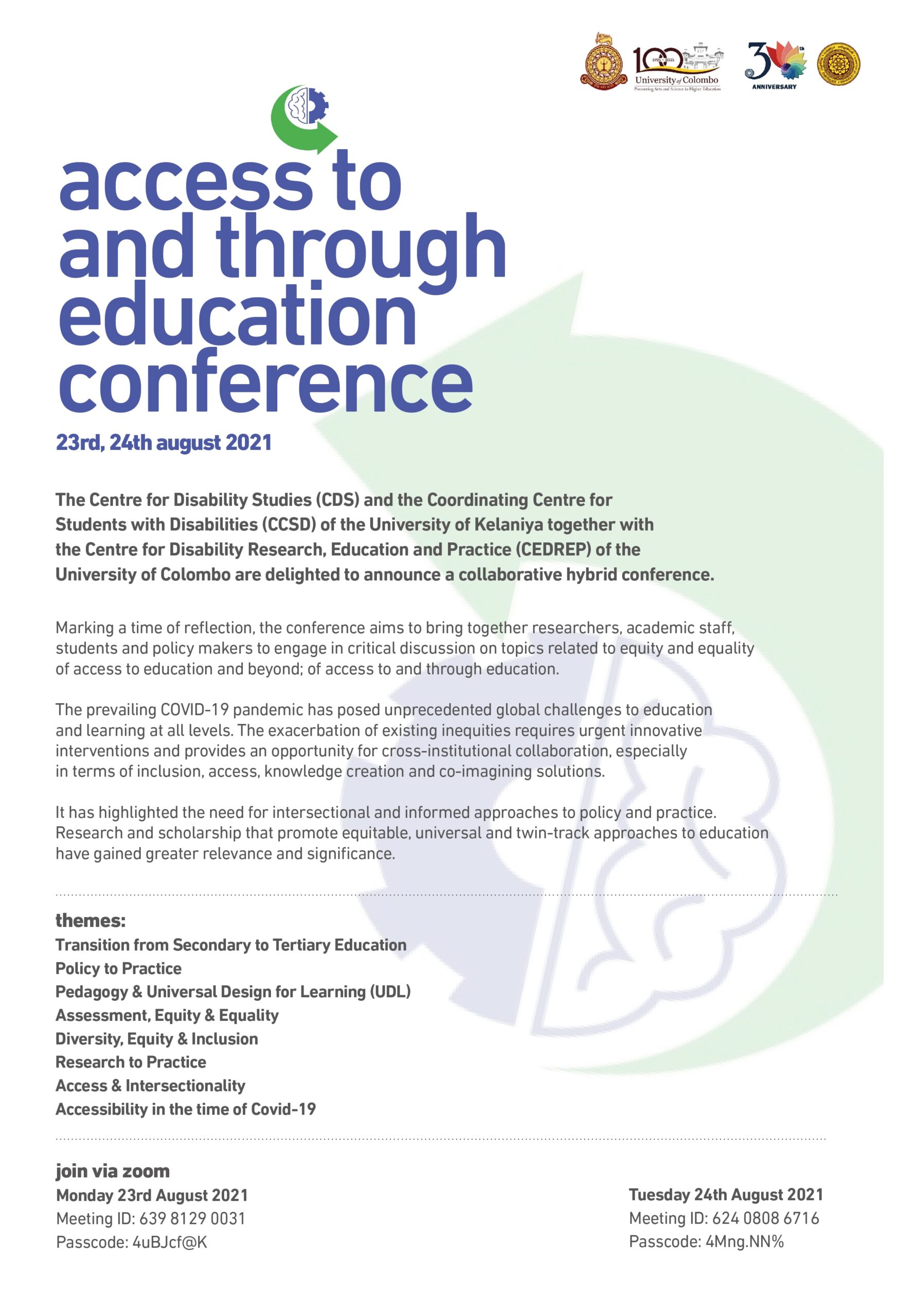 Access to and through Education Conference – 23rd and 24th Aug.