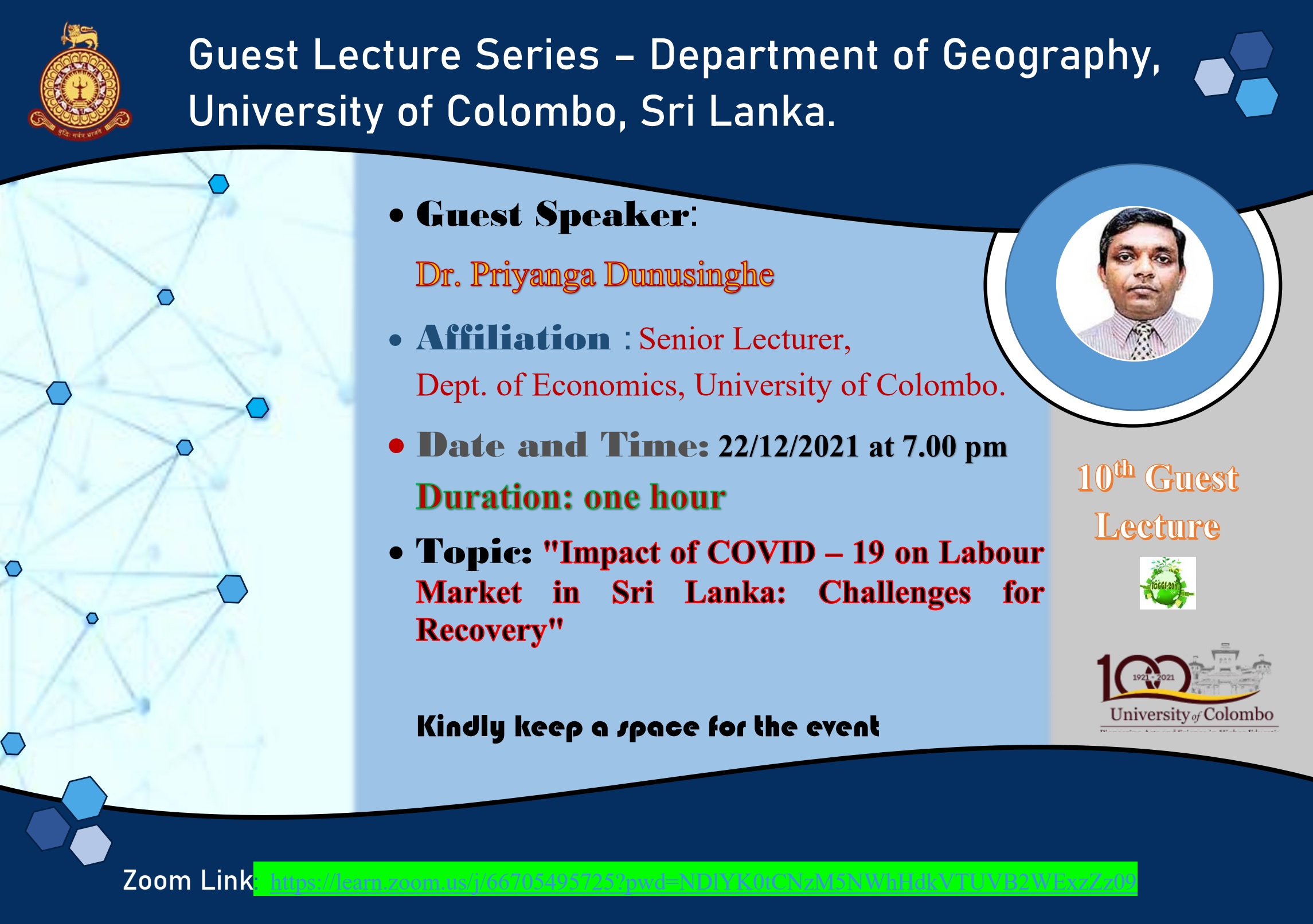 Guest Lecture on ‘Impact of COVID19 on Labour Market in Sri Lanka : Challenges for Recovery – 22nd Dec.