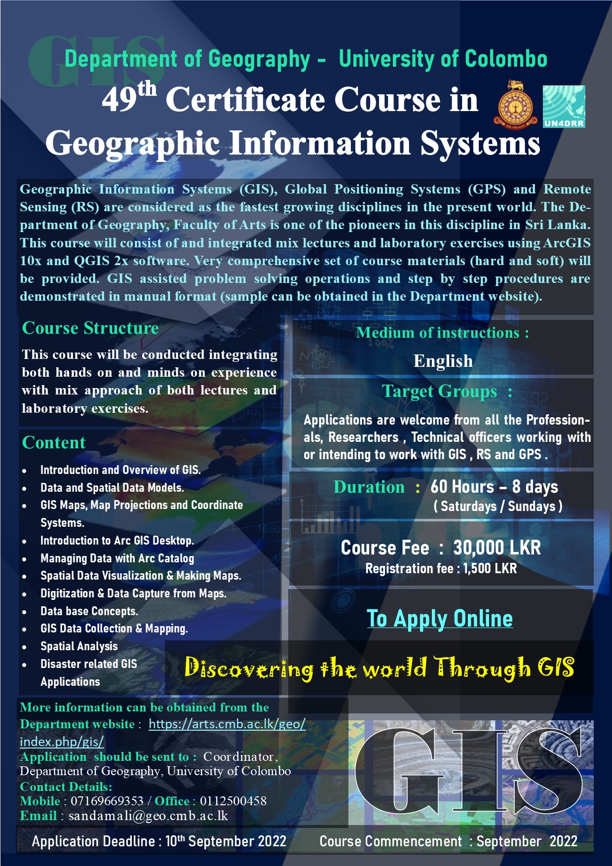 Certificate Course in Geographical Information Systems (GIS) – 2022