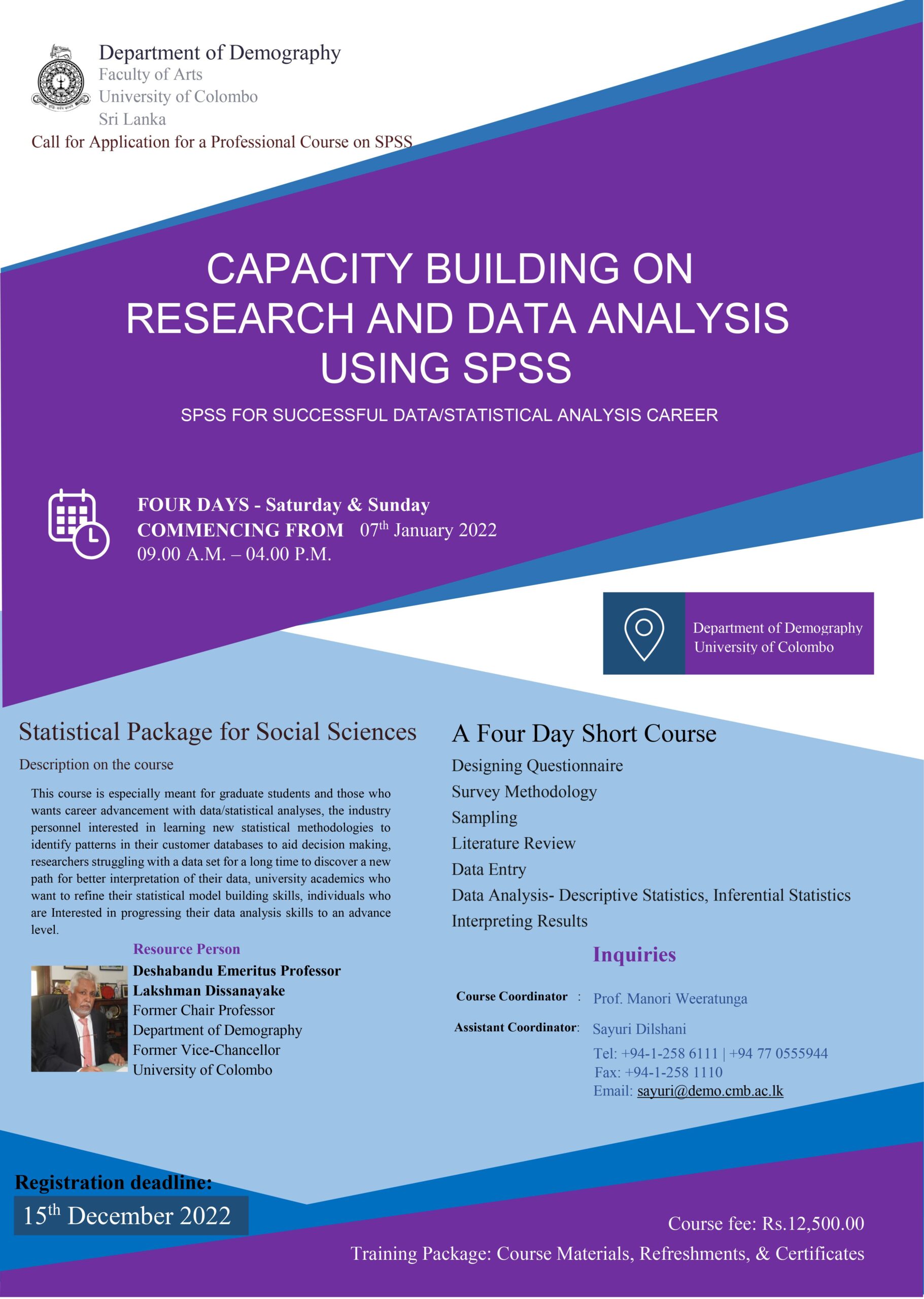 Professional Course on Capacity Building on Research and Data Analysis using SPSS – 2022