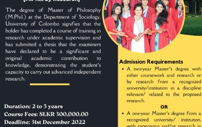 Master of Philosophy in Sociology (M.Phil. by Research) – Deadline was extended