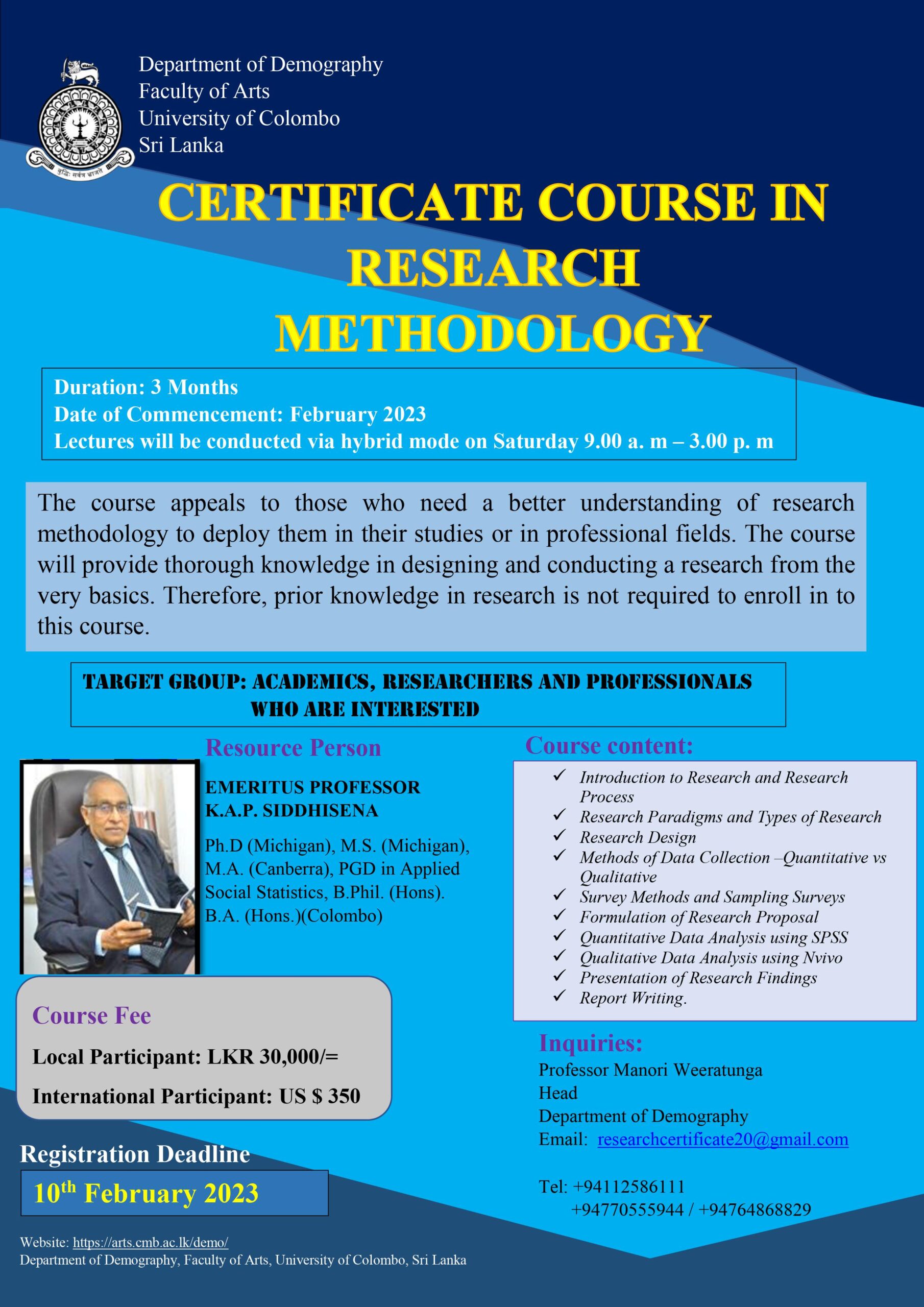 Call for application for the Certificate Course in Research Methodology- 2023