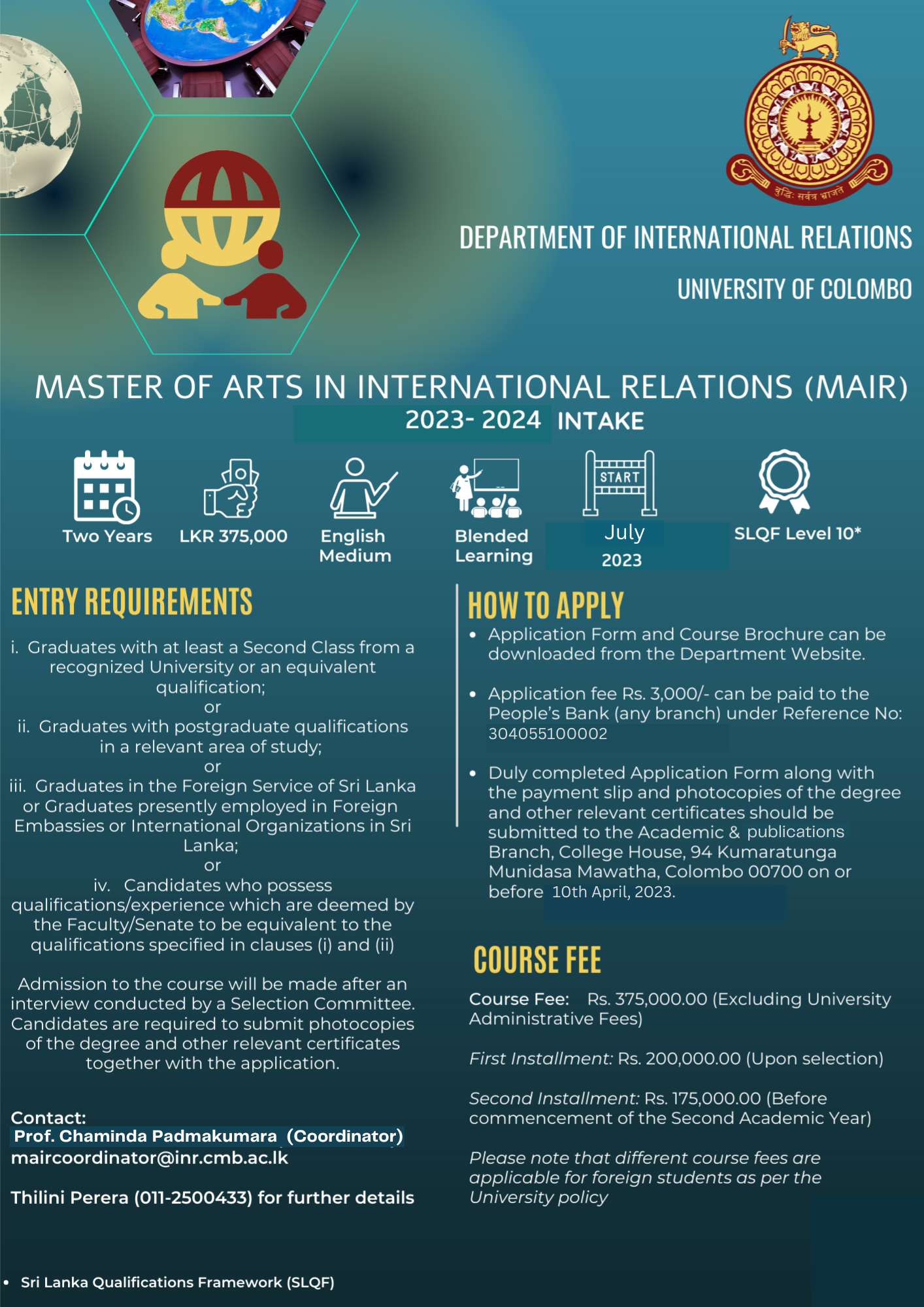 Master of Arts in International Relations (MAIR) 2023/2024 Intake