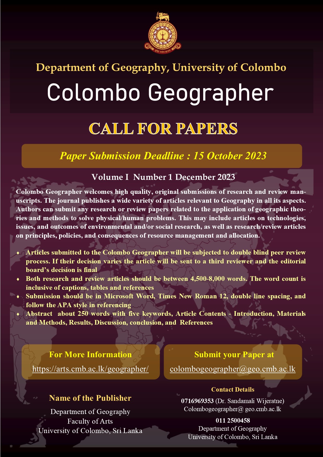 Colombo Geographer | Call for papers