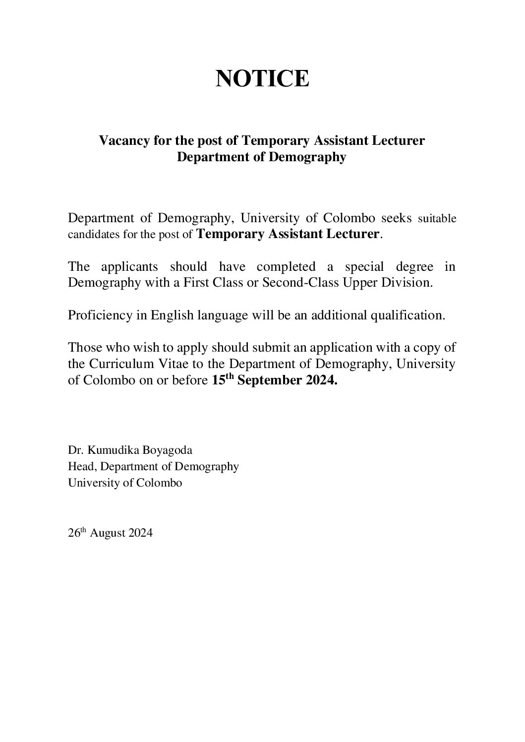 Vacancies for temporary Assistant Lecturer | Faculty of Arts