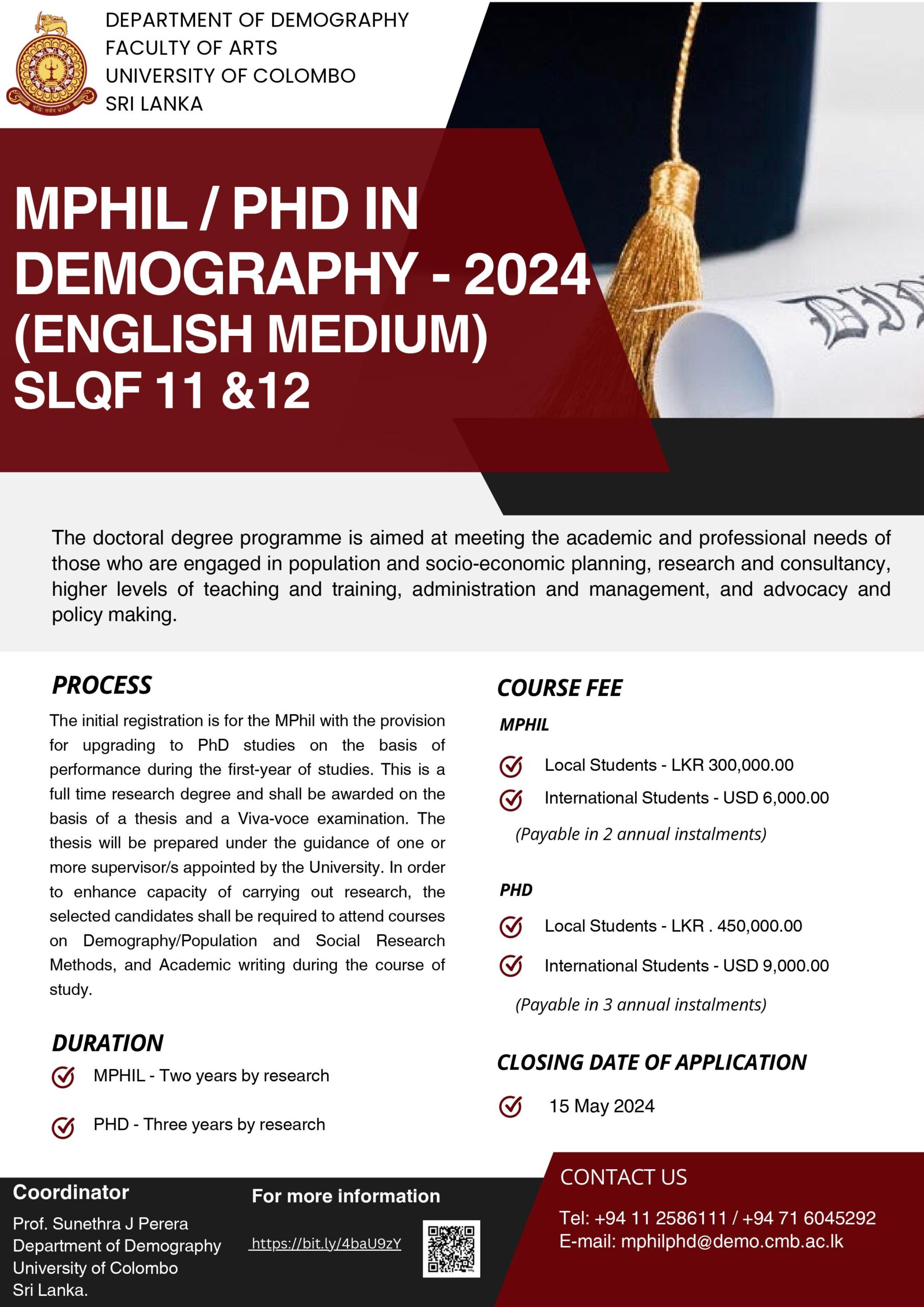 STUDY PROGRAMMES MPhil / PhD in Demography – 2024