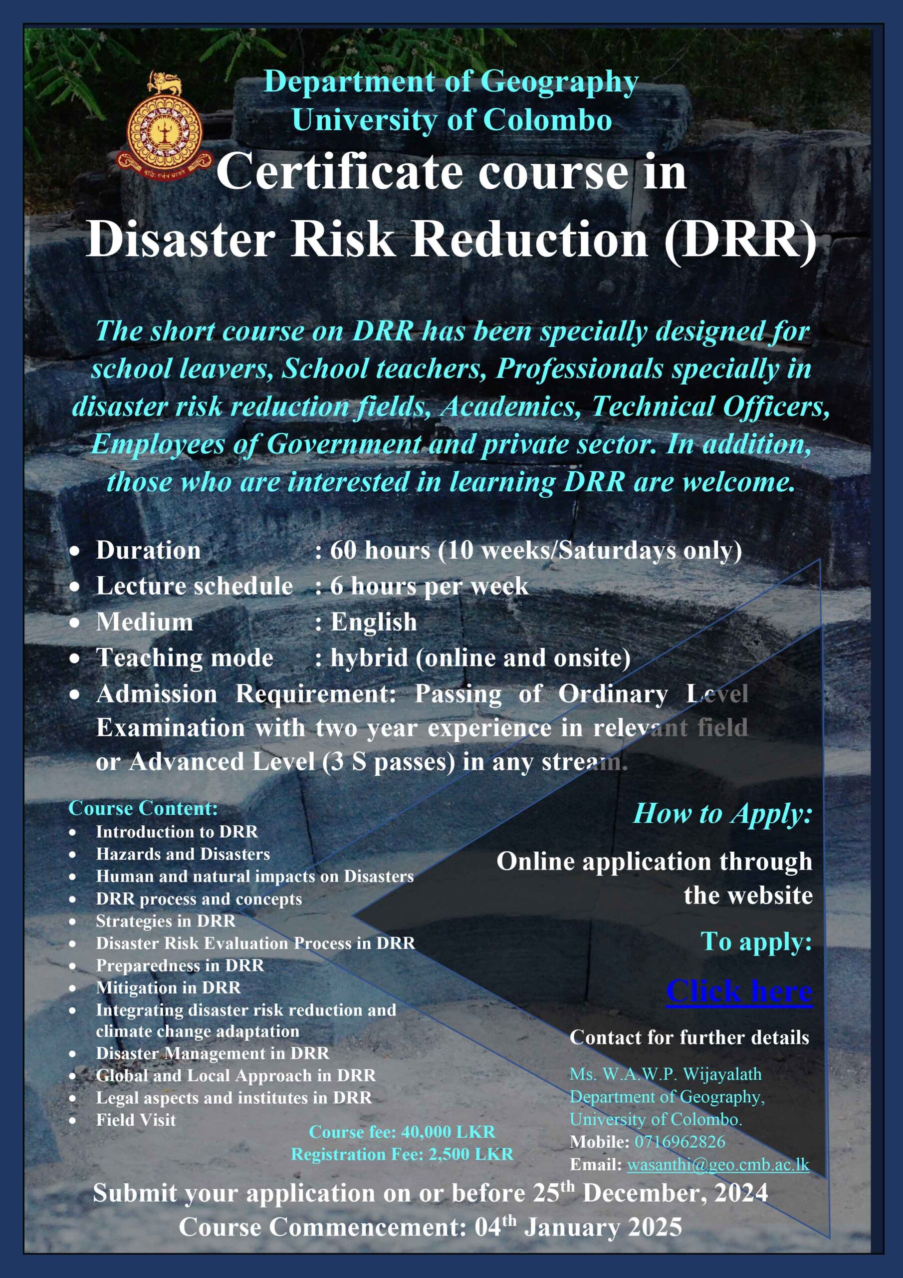 Certificate course in Disaster Risk Reduction (DRR)