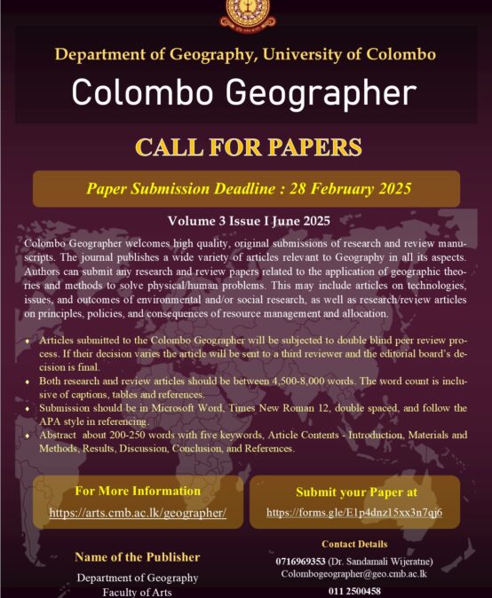 Journal of Colombo Geographer – Call for papers