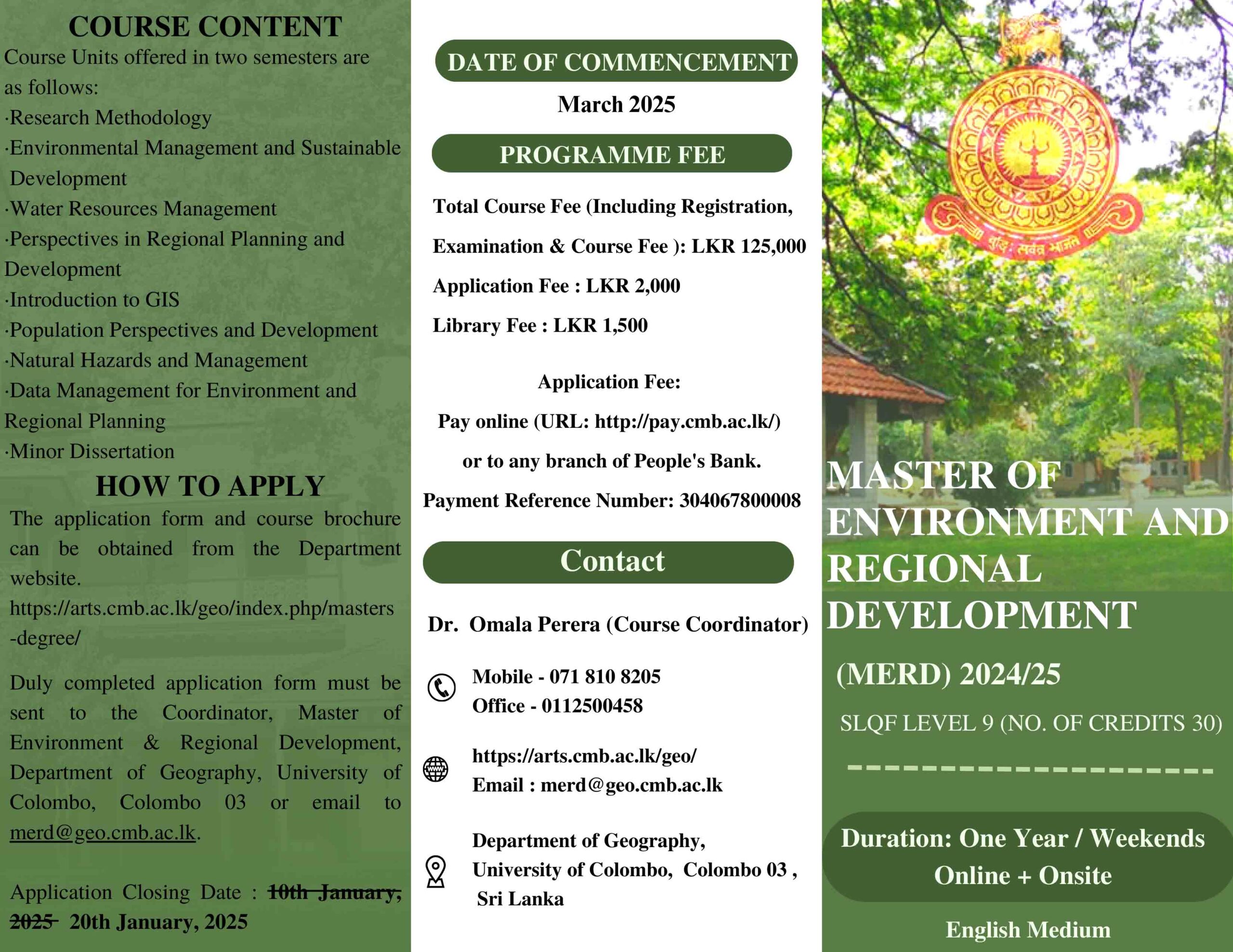 Master of Environment & Regional Development (MERD) Batch2- (2024/25) Deadline Extended