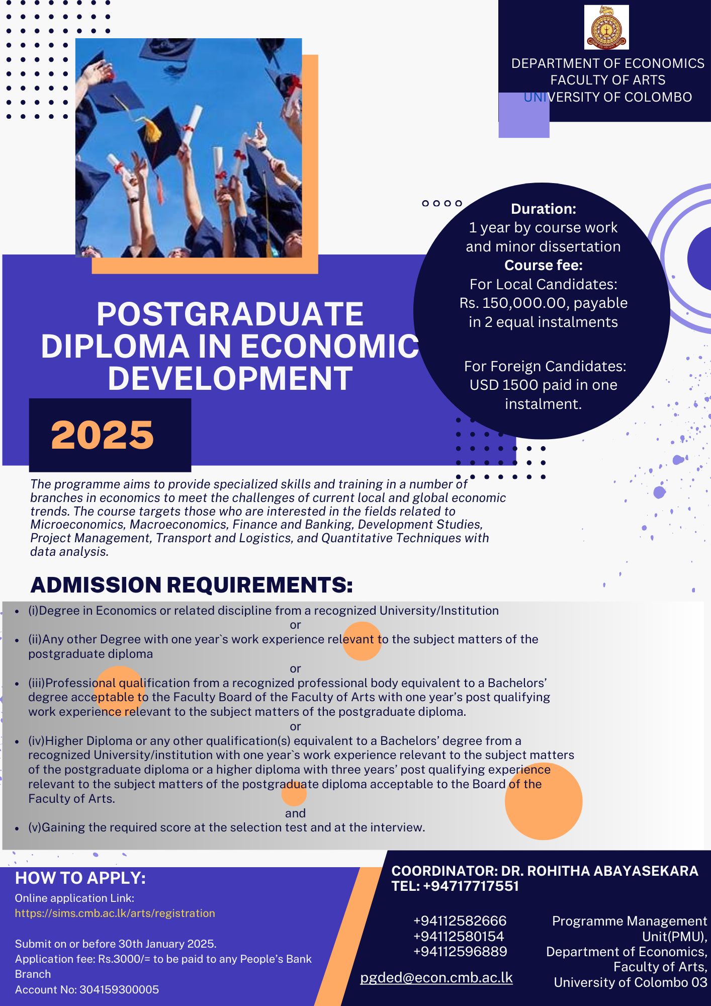 Postgraduate Diploma in Economics Developments Program – 2025