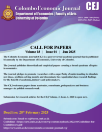 Call for papers for the Colombo Economic Journal Vol. 3, No. 1, 2025.