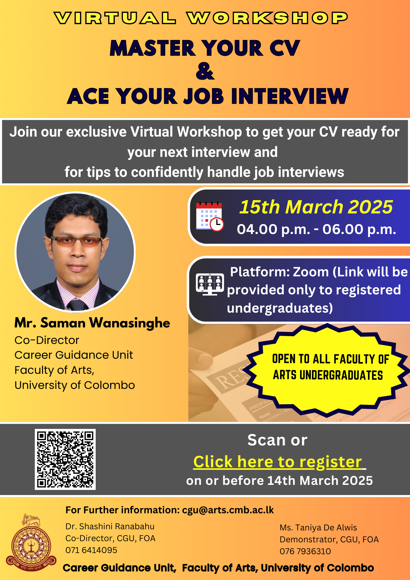 MASTER YOUR CV & ACE YOUR JOB INTERVIEW (VIRTUAL WORKSHOP)