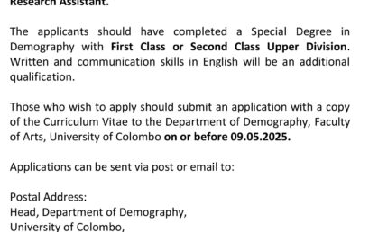 Temporary Research Assistant – Department of Demography