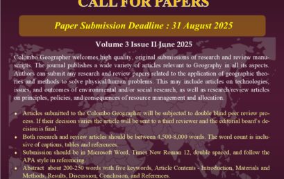 Call for papers – Journal of Colombo Geographer