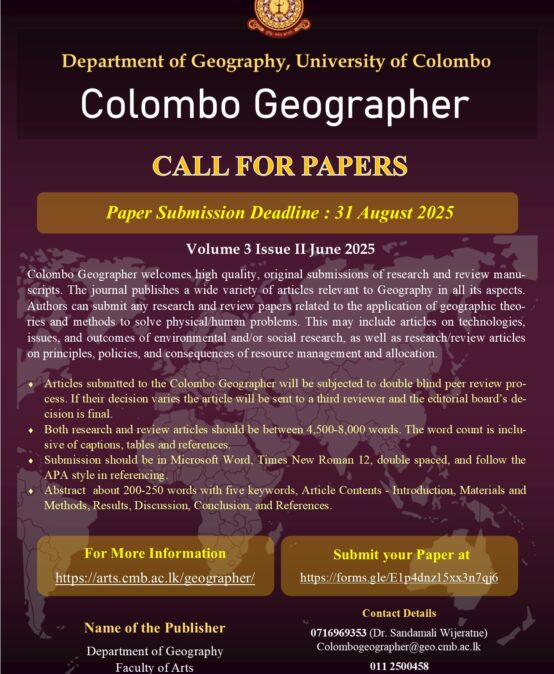 Call for papers – Journal of Colombo Geographer