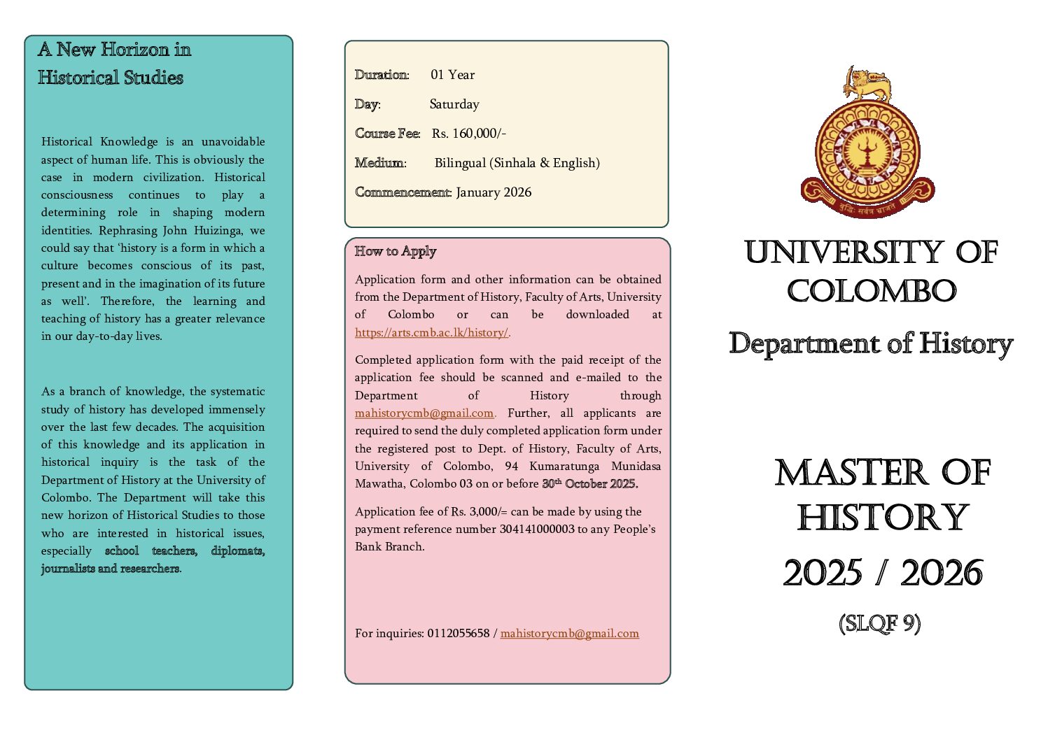 Master of History 2025 / 2026  (SLQF 9)
