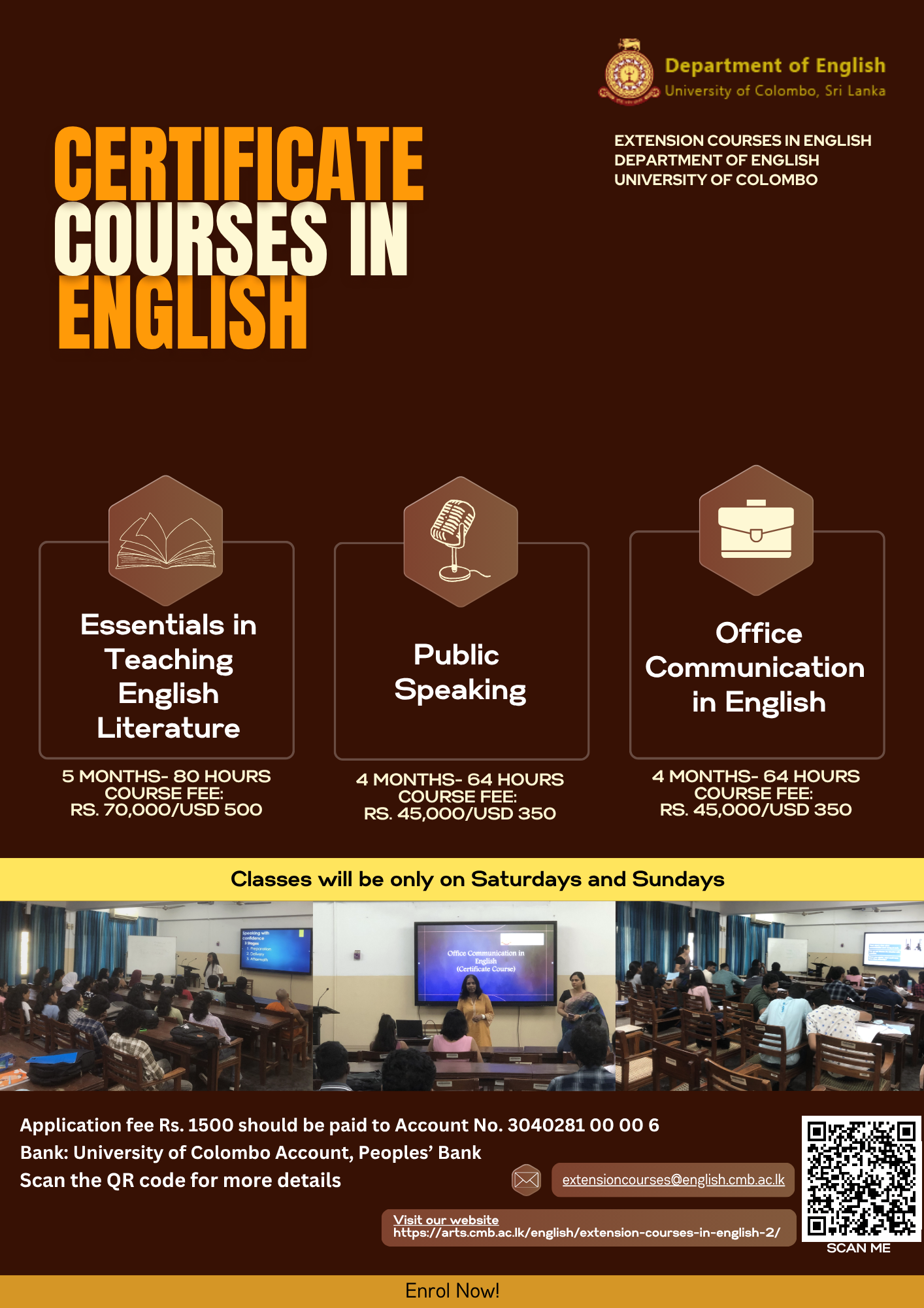 Extension Courses in English Department of English, University of Colombo