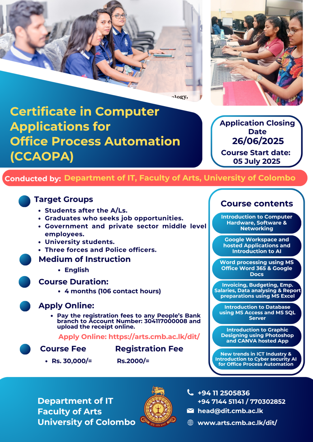 Computer Application System Course Department of IT – courses | Faculty of Arts