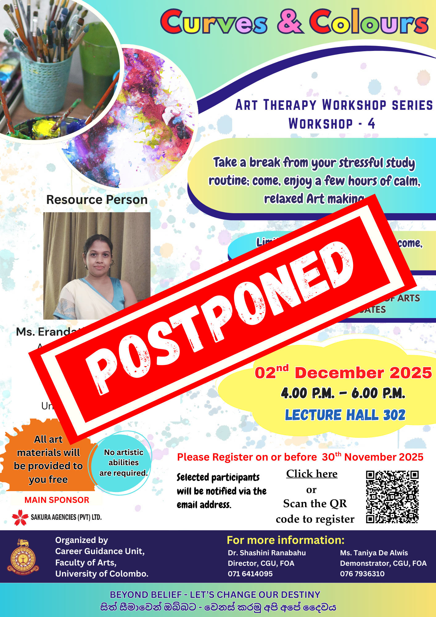 Important Notice – Curves and Colours – Art Therapy Workshop 4